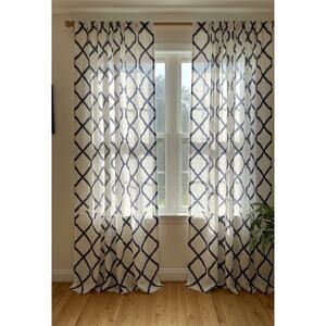 PAIR! Set/2 Pottery Barn 100% Linen Cotton Sheer Curtain 50x 84 Ivory, Blue READ